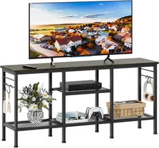 TV Stand for up to 55" TVs, Entertainment Center with Open Storage, Black Oak