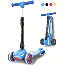 Kids 3 Wheel Kick Scooter Foldable LED Wheels Adjustable Height