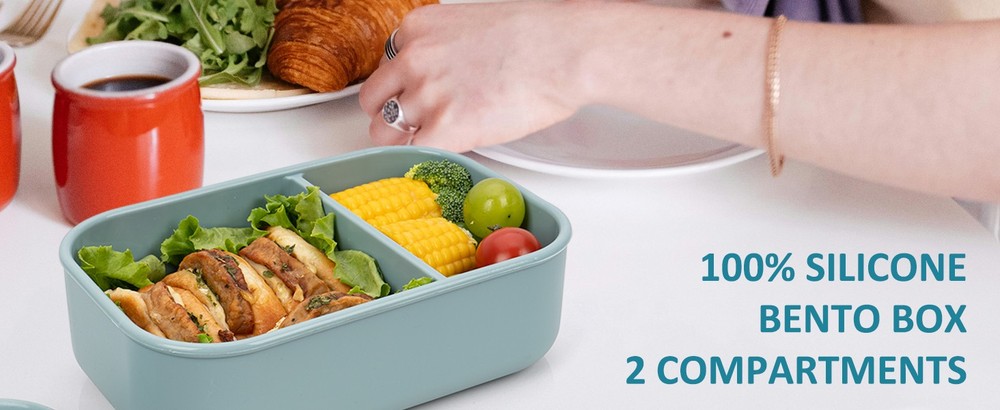 Silicone Bento Box Adult partments,Reble Divided Lunch Box Meal