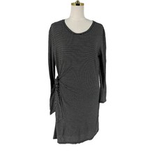 Vince Dress Womens Medium Black White Stripe Long Sleeve Side Tie Knot Waist