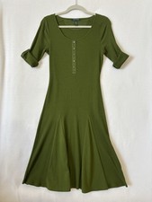 Lauren Ralph Lauren Women’s Sz M Olive Green Ribbed Short Sleeve Dress