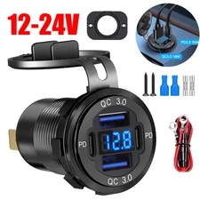 12-24V 4 Port Fast Car Charger QC3.0 & PD USB C Outlet Socket for Boat RV Marine