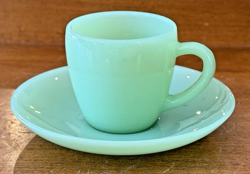 Fire King Jadeite Jadite Green Restaurant Ware Demitasse Demi Cup & Saucer Set