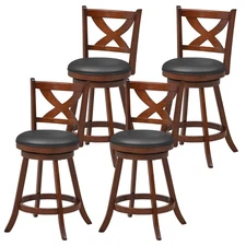Set of 4 Bar Stools 24" Classic Counter Height Swivel Chairs for Kitchen Pub