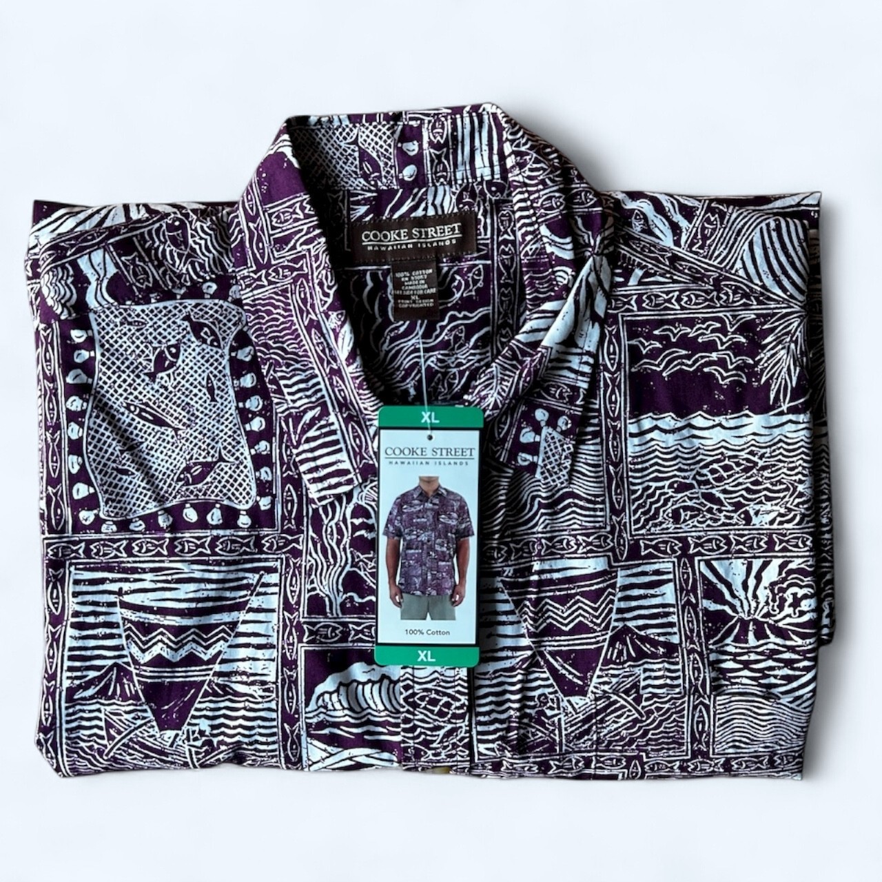 Cooke Street Men's short Sleeve Aloha Hawaiian Shirt Cotton Purple Size XL