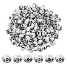200 Pcs Porcelain Beads, 8mm Round Flower Beads, Black