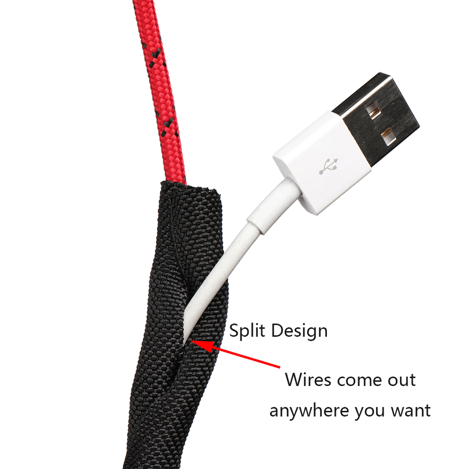 Split Braided Cable Sleeve Nylon Self Wrap Wire Loom Cord Management ...