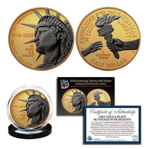 New Listing2026-P Enduring Liberty Half Dollar BU Coin America 250 24K Gold Black Ruthenium