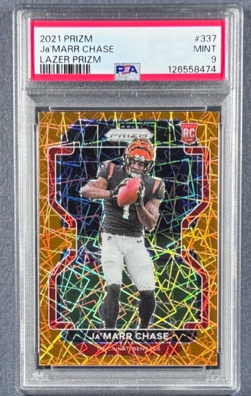 2021 Prizm Ja'Marr Chase #337 LAZER PRIZM Rookie RC PSA 9 BENGALS COLOR MATCH