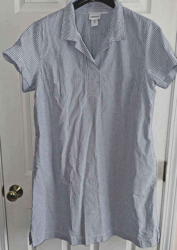 Vermont Country Store Dress Blue Sz Plus 1X Seersucker Stripe Cottagecore