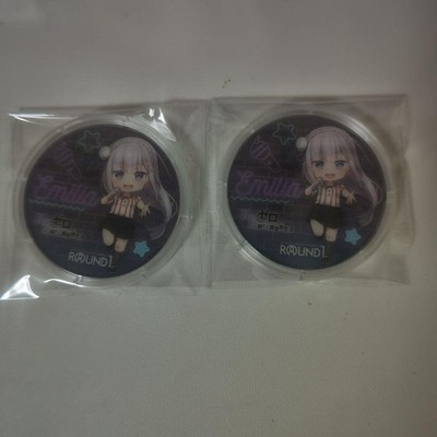 Used_Re:Zero Emilia Round 1 Chibi Acrylic Coaster Set of 2 Anime Manga Japan