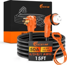 Premium 50A 15ft RV/Generator Extension Cord N14-50 to Bare Wire STW 6/3+8/1