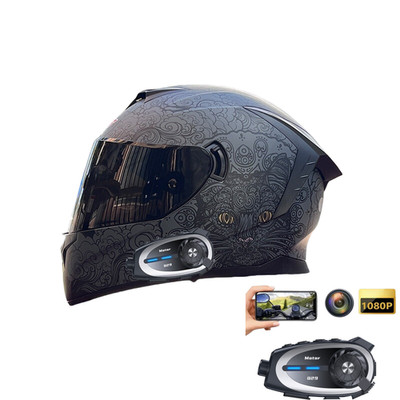 Full Face Motorcycle Helmet Bluetooth Intercom With Camera Recorder Motor Helmet