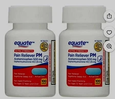 2x Equate Extra Strength Pain Reliever PM Caplets Nighttime 200 Count Exp 09/27✔