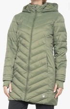 Spyder Women’s Boundless Long Puffer Coat Color Sage Green Parka Hooded Sz SP