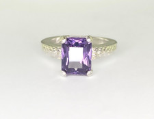 10 x 8 mm Emerald Cut Created Color Change Alexandrite Sterling Silver Ring
