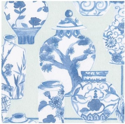 Caspari Paper Line Beverage Napkins, Glazed Porcelain Celadon - 2 Pack (18340CG)