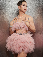 Party Celebriate Women Show Performance Stage Wear Costume Mesh Ball Gown Dress