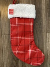 Wondershop Target Christmas Stocking Red Plaid Faux Fur Shearling Trim Country