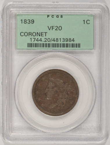 1839 Coronet Head Large Cent 1c PCGS VF20 Green Label 4813984 - Picture 1 of 4