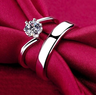 Her & His 14K White Gold Over 2CT Lab-Created Round Cut Diamond Couple Ring Set