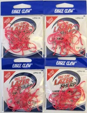 Four (4) Packs of 25 Eagle Claw Fishing L2PKU-1/0 Lazer Walleye Fish Hooks USA