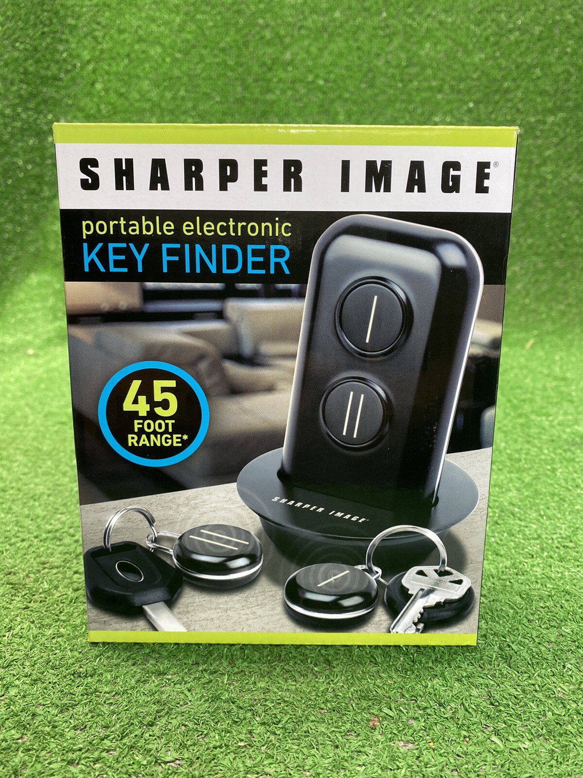 Sharper Image Portable Electronic Key Finder 45 Foot Range Black Two