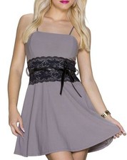 Sexy Miss Women's Strap Mini Dress Lace Border Black 32/34/36 Brown New