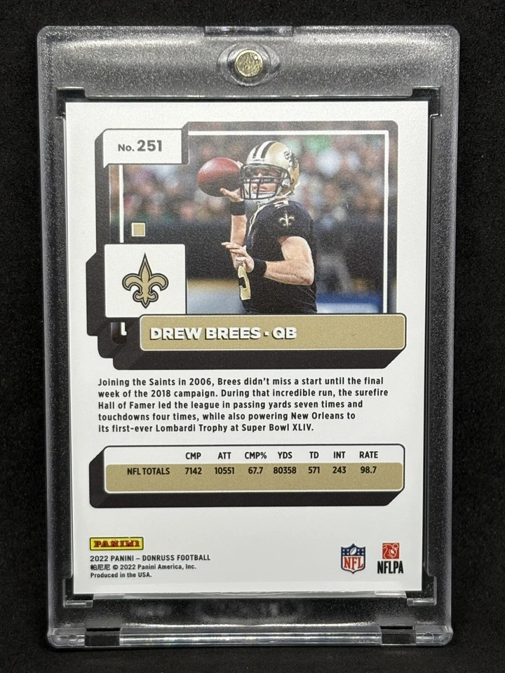 Tarjeta de inversión refractor de oro raro Drew Brees SSP PANINI SAINTS COMO NUEVA Foto 2 de 2