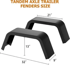 2Pcs Heavy Duty Steel Tandem Axle Trailer Fenders Fit 14"-16" Tires, Black