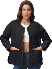 Royal Matrix Quilted Jacket For Women Lightweight Padded Button Down Long... 