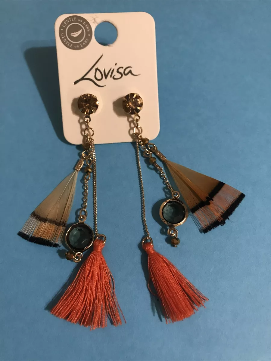 Lovisa Earrings with feathers, stones, and tassel drop