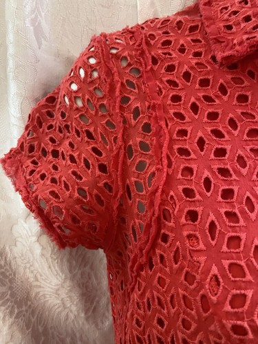 Vestido Patinador BCBGMaxAzria DASHA~Talla 4~ROJO Ojales Encaje Gorra Manga Botón Delantero - Imagen 4 de 11