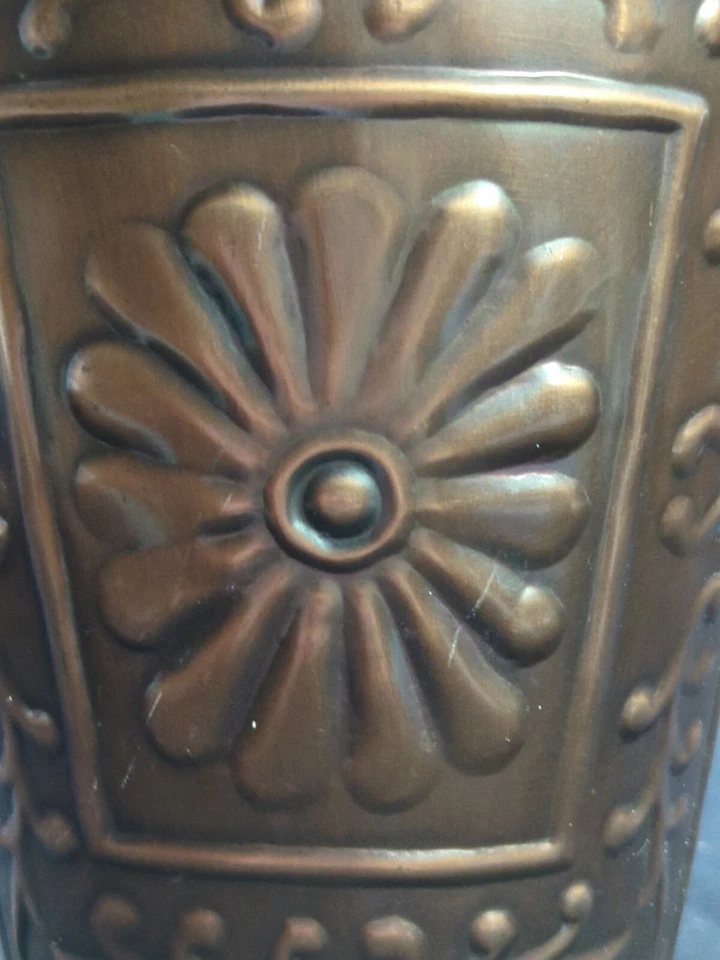 Bronze Lightweight Metal Flower Vase Vessel Bucket Decor W Sunflower Design Rare - Image 2 of 4