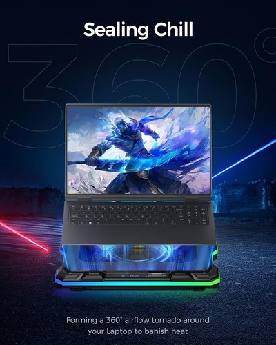 Adjustable Laptop Cooling Stand with Rapid Cooling & 10 RGB Modes - 15.6-19.3in - Photo 5/9