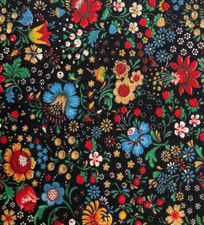 MULTI-COLOR FLORAL ON BLACK COTTON- 7/8 YARD