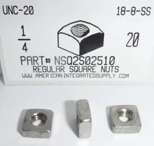 1/4-20 Square Nuts 18-8 Stainless Steel 7/16"AF X 3/16"TH +/- (20)