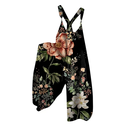 Women's Floral Jumpsuit Baggy Dungaree Ladies Summer Romper Playsuit Overalls - Picture 15 of 48