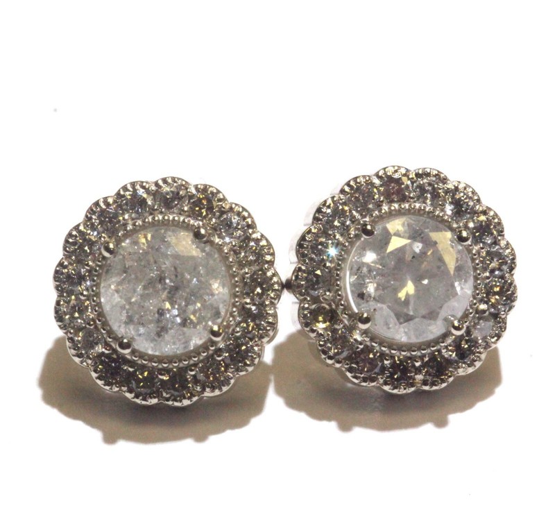 GIA 14k white gold 2.54ct round diamond halo round natural stud earrings cluster