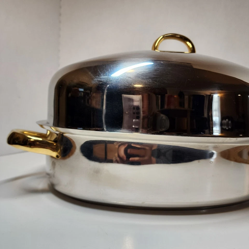 Cuisine Cookware Command Performance Roaster Pan 16.5" 3ply With Lid Rack Gold - Image 3 of 4
