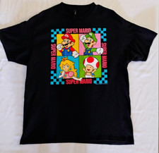 Super Mario Luigi Princess Peach Toad Heavy Cotton Short Sleeve T-shirt Black XL