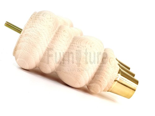 4 Turned Wooden Furniture Leg Brass Slipper Cup Raw Wood Bun Feet M8 160mm High - Picture 10 of 11