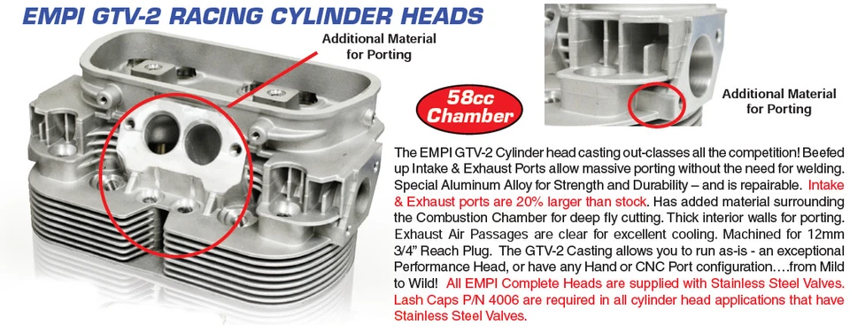 EMPI 98-1335-B GTV2 94MM DOBLE PUERTO CULATA 40X35,5 BUGGY BUGGY DE RESORTE ÚNICO Foto 2 de 4