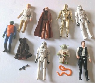 9 Vintage Star Wars Kenner Action Figures 1977 1980 Yoda Luke Han Vader Cape