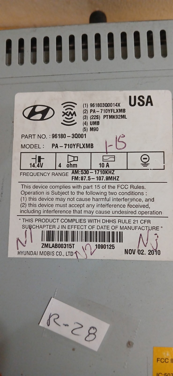 2011 Hyundai Sonata Radio *Code Not Provided* #96180-3Q001