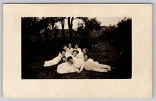 RPPC Awkward Group Women Outdoors White Dresses Antique Real Photo Postcard 1907