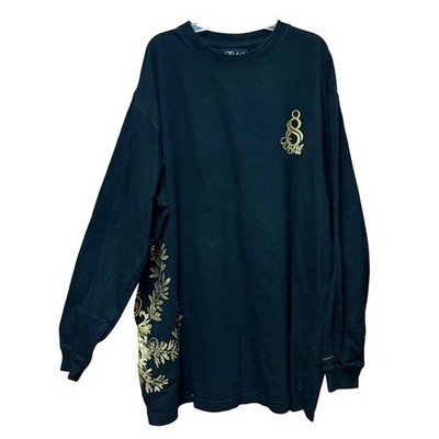 Vintage Eight 732 Black Long Sleeve Cotton T Shirt Men's 2XL Gold Graphic Y2K