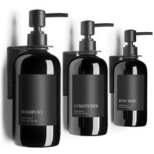 Stylish Shampoo and Conditioner Dispenser Set of 3 for Wall Mount - Black