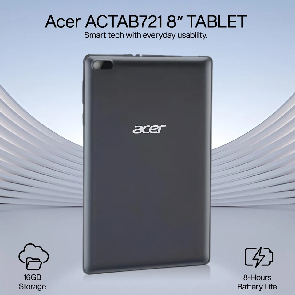 Acer ACTAB821 8" Tablet 16GB Storage Wi-Fi Quad-Core Grey Tab – Grade C - Image 2 of 4