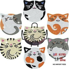 Cat Diamond Painting Coasters Kits - 6 Pcs - Diamond Art Coasters for Cats